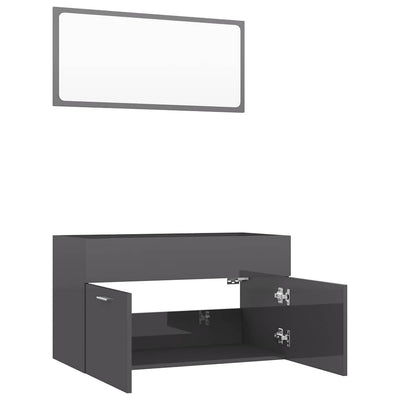 2 Piece Bathroom Furniture Set High Gloss Grey Engineered Wood