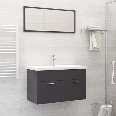 2 Piece Bathroom Furniture Set High Gloss Grey Engineered Wood