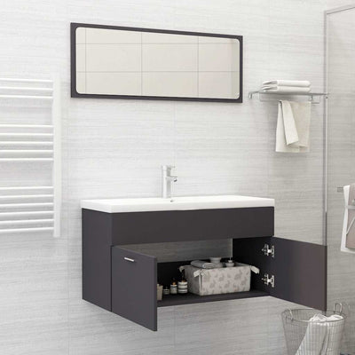 2 Piece Bathroom Furniture Set Grey Engineered Wood