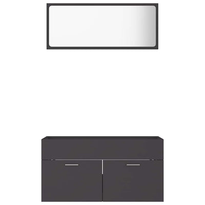 2 Piece Bathroom Furniture Set Grey Engineered Wood