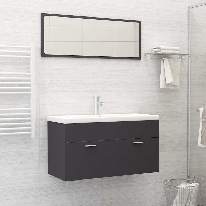 2 Piece Bathroom Furniture Set Grey Engineered Wood