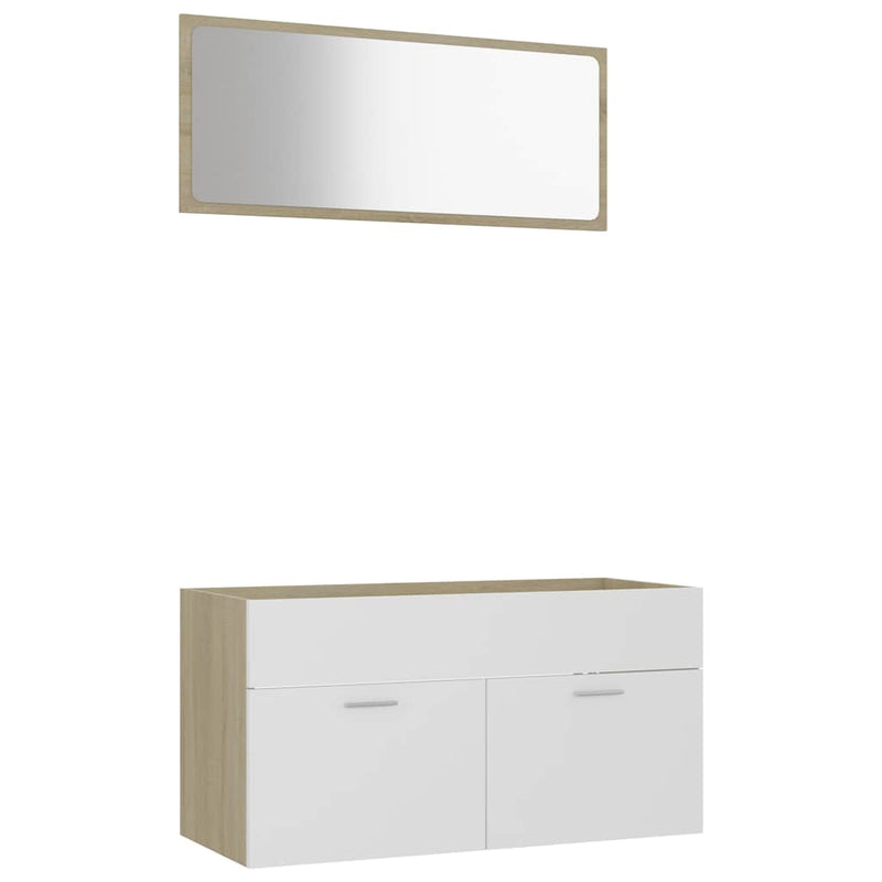 2 Piece Bathroom Furniture Set White and Sonoma Oak Engineered Wood