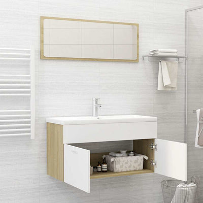 2 Piece Bathroom Furniture Set White and Sonoma Oak Engineered Wood