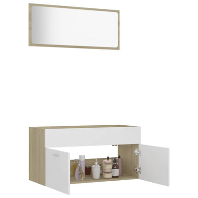 2 Piece Bathroom Furniture Set White and Sonoma Oak Engineered Wood