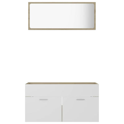 2 Piece Bathroom Furniture Set White and Sonoma Oak Engineered Wood