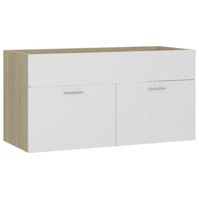 2 Piece Bathroom Furniture Set White and Sonoma Oak Engineered Wood