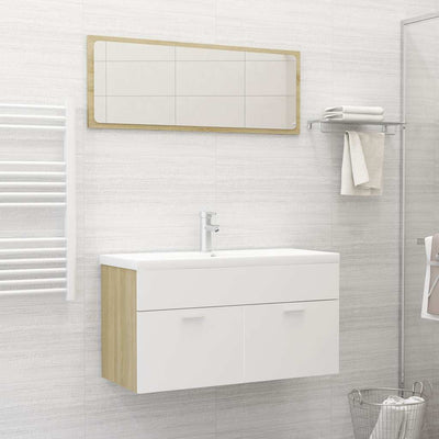 2 Piece Bathroom Furniture Set White and Sonoma Oak Engineered Wood