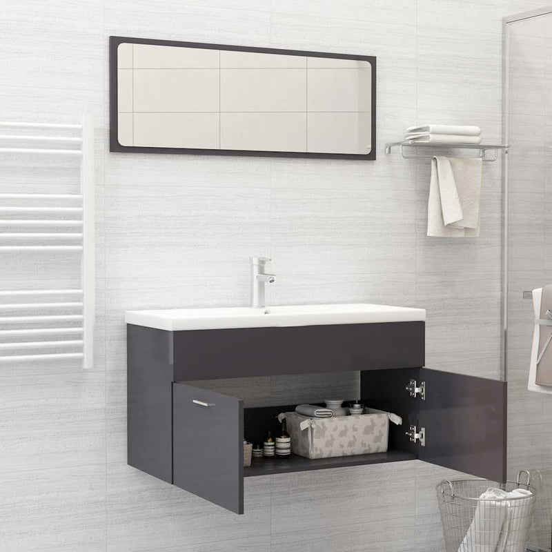 2 Piece Bathroom Furniture Set High Gloss Grey Engineered Wood