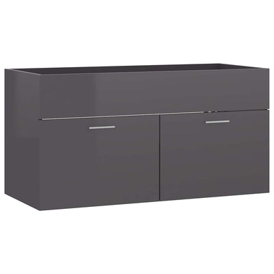 2 Piece Bathroom Furniture Set High Gloss Grey Engineered Wood