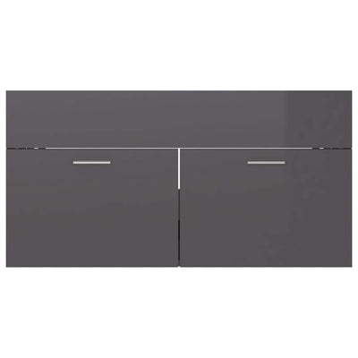 2 Piece Bathroom Furniture Set High Gloss Grey Engineered Wood