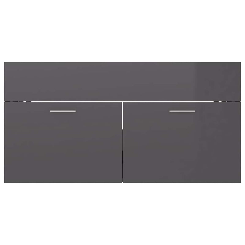 2 Piece Bathroom Furniture Set High Gloss Grey Engineered Wood