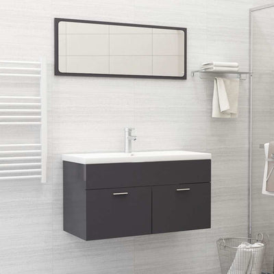 2 Piece Bathroom Furniture Set High Gloss Grey Engineered Wood