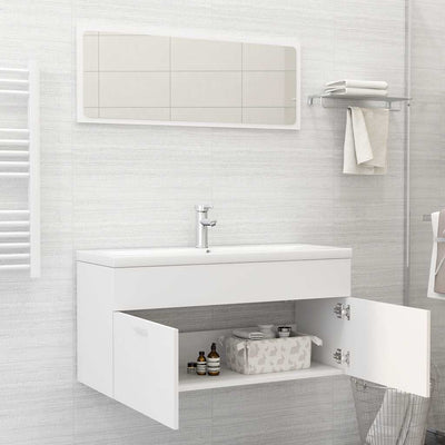 2 Piece Bathroom Furniture Set White Engineered Wood