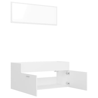 2 Piece Bathroom Furniture Set White Engineered Wood