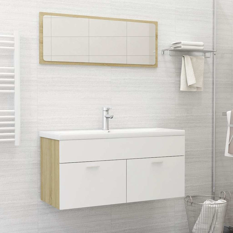 2 Piece Bathroom Furniture Set White and Sonoma Oak Engineered Wood