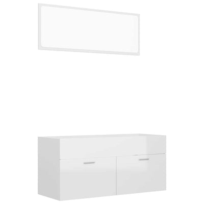 2 Piece Bathroom Furniture Set High Gloss White Engineered Wood