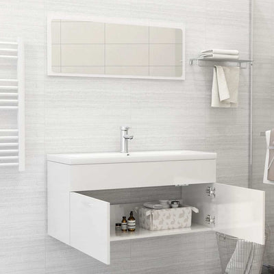 2 Piece Bathroom Furniture Set High Gloss White Engineered Wood