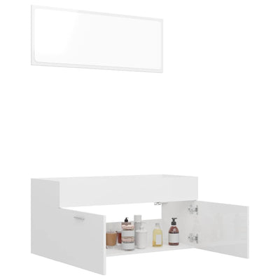 2 Piece Bathroom Furniture Set High Gloss White Engineered Wood