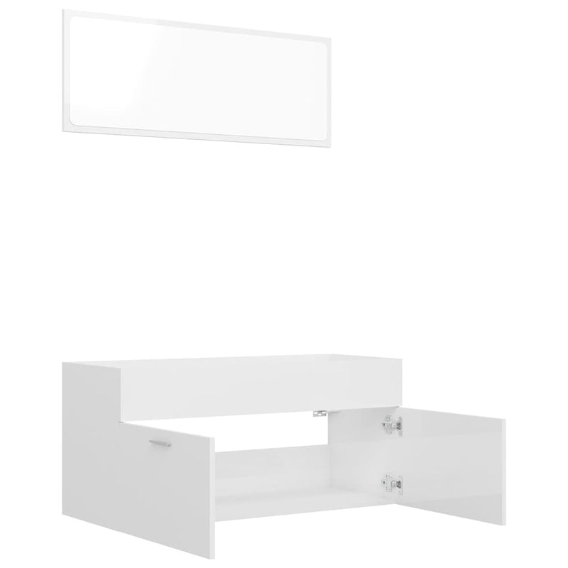 2 Piece Bathroom Furniture Set High Gloss White Engineered Wood