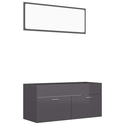 2 Piece Bathroom Furniture Set High Gloss Grey Engineered Wood