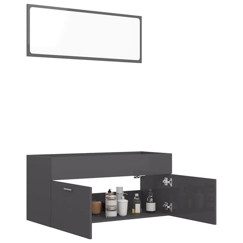 2 Piece Bathroom Furniture Set High Gloss Grey Engineered Wood