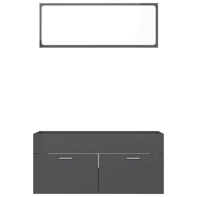 2 Piece Bathroom Furniture Set High Gloss Grey Engineered Wood