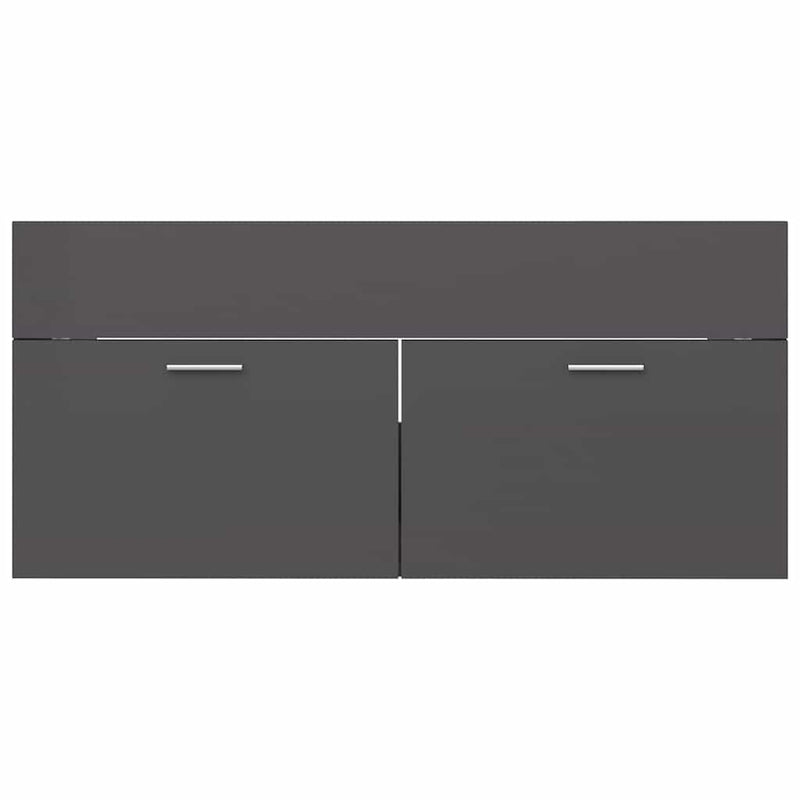 2 Piece Bathroom Furniture Set High Gloss Grey Engineered Wood