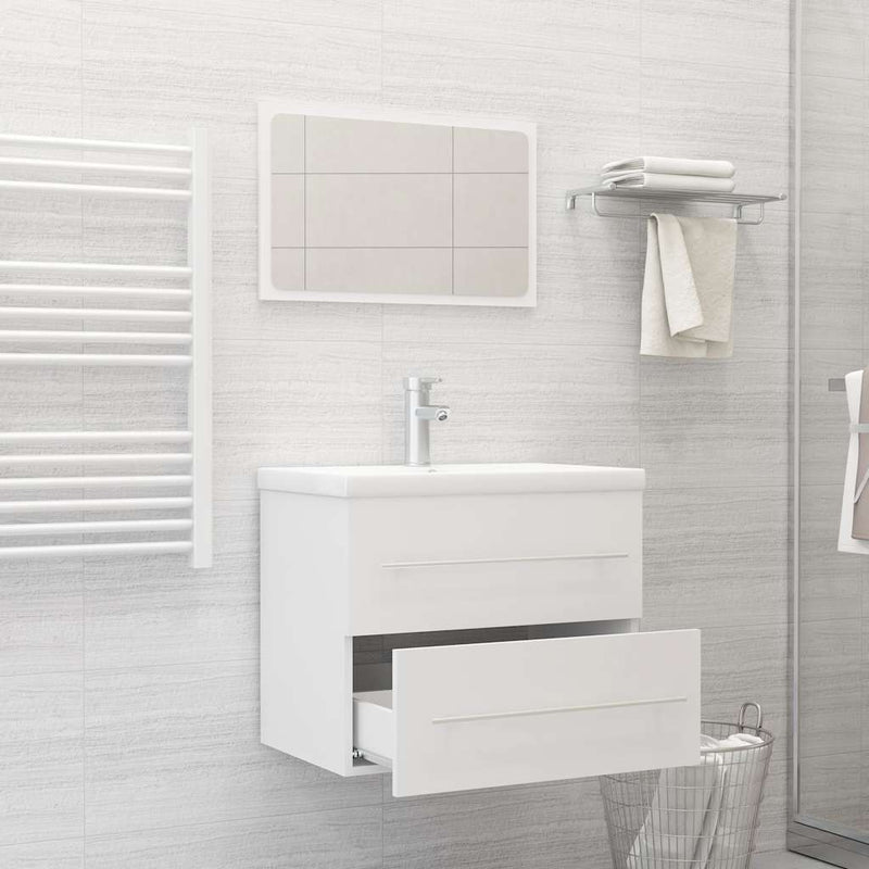 2 Piece Bathroom Furniture Set White Engineered Wood