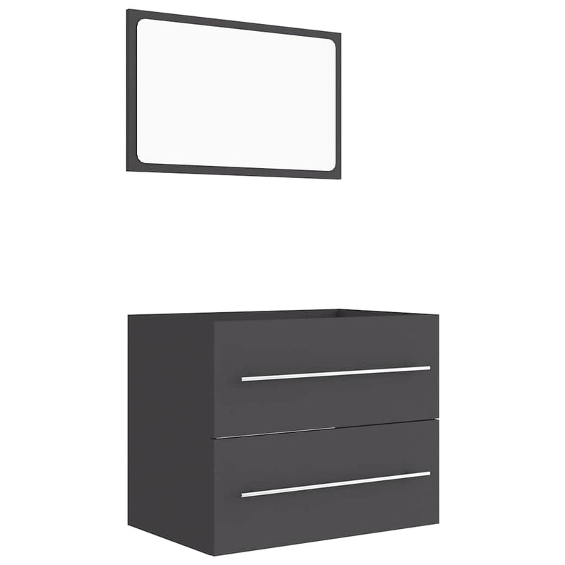 2 Piece Bathroom Furniture Set Grey Engineered Wood