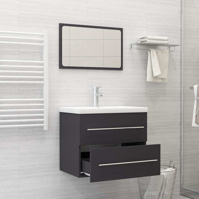 2 Piece Bathroom Furniture Set Grey Engineered Wood