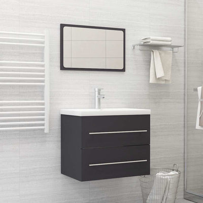 2 Piece Bathroom Furniture Set Grey Engineered Wood