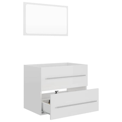 2 Piece Bathroom Furniture Set High Gloss White Engineered Wood