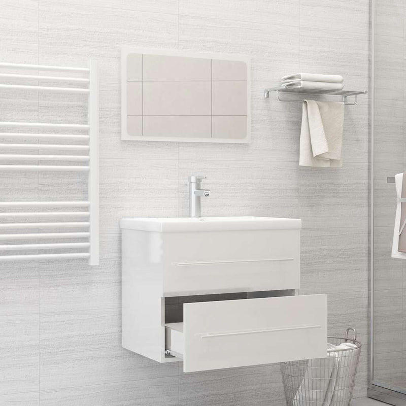 2 Piece Bathroom Furniture Set High Gloss White Engineered Wood