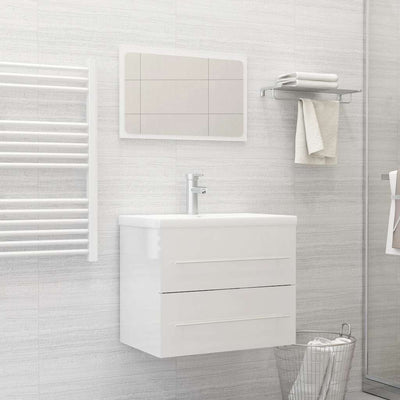 2 Piece Bathroom Furniture Set High Gloss White Engineered Wood