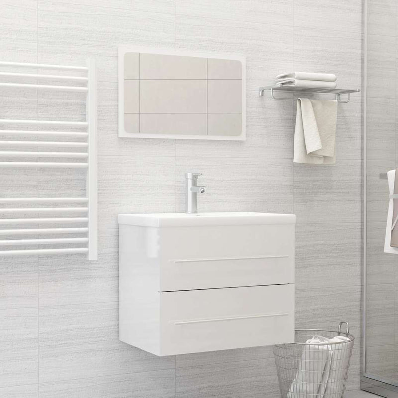 2 Piece Bathroom Furniture Set High Gloss White Engineered Wood