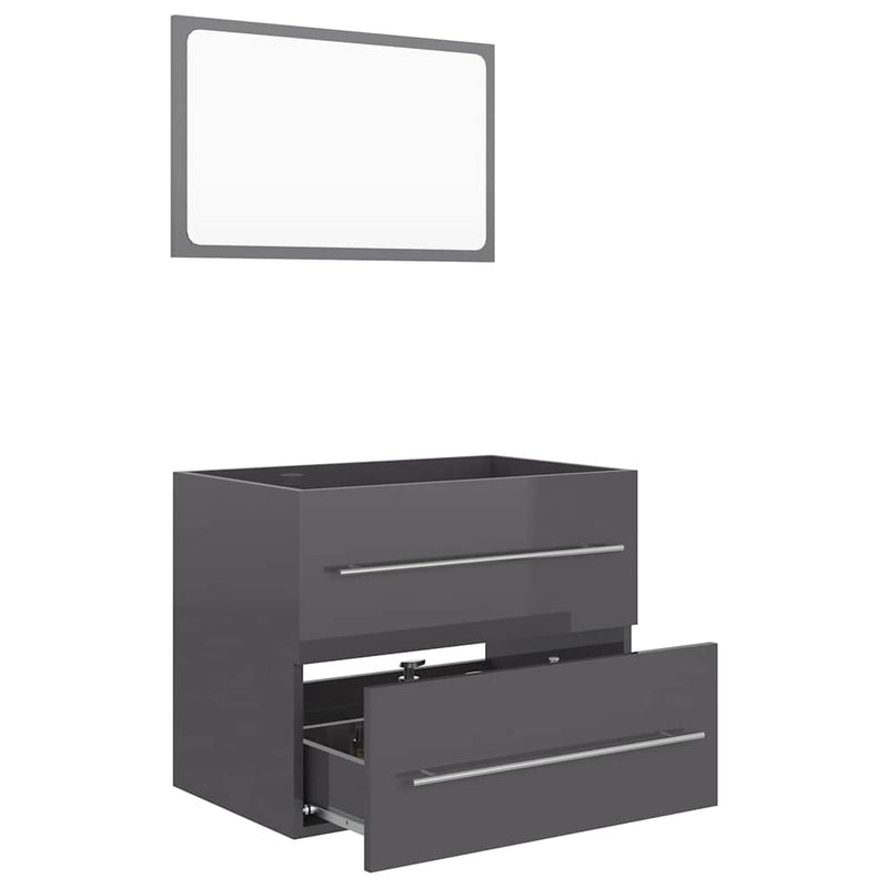 2 Piece Bathroom Furniture Set High Gloss Grey Engineered Wood