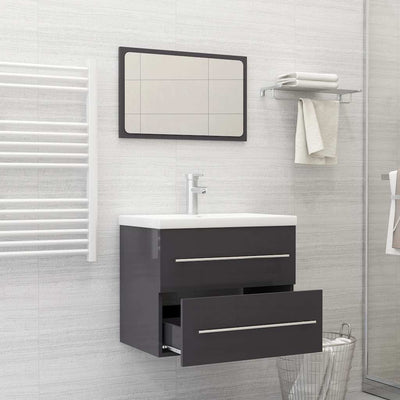 2 Piece Bathroom Furniture Set High Gloss Grey Engineered Wood