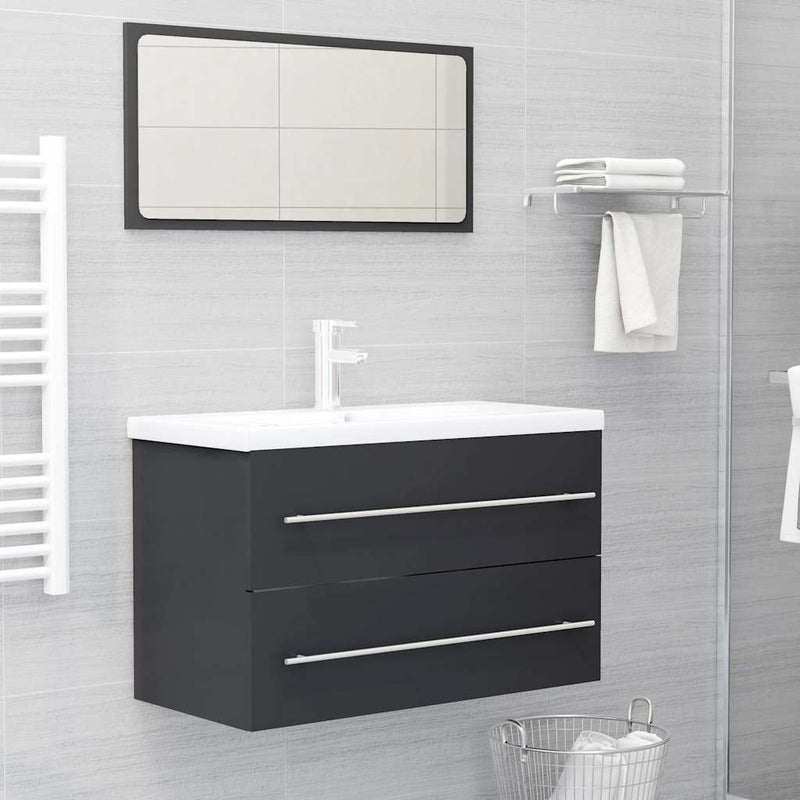 2 Piece Bathroom Furniture Set Grey Engineered Wood