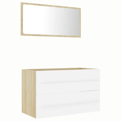 2 Piece Bathroom Furniture Set White and Sonoma Oak Engineered Wood