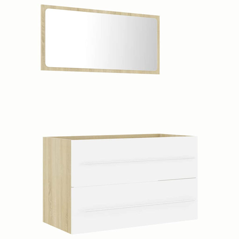 2 Piece Bathroom Furniture Set White and Sonoma Oak Engineered Wood