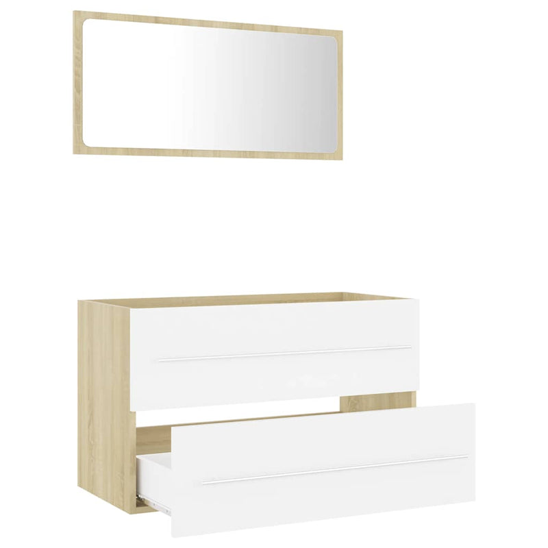 2 Piece Bathroom Furniture Set White and Sonoma Oak Engineered Wood