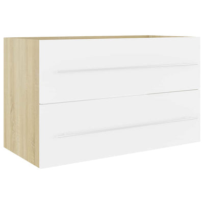 2 Piece Bathroom Furniture Set White and Sonoma Oak Engineered Wood