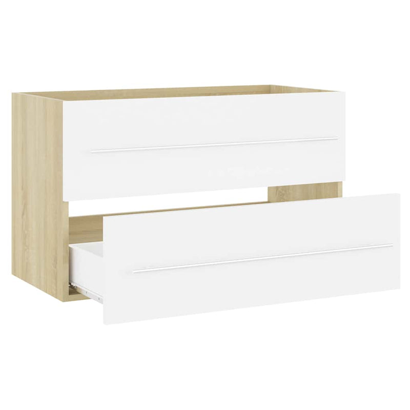 2 Piece Bathroom Furniture Set White and Sonoma Oak Engineered Wood