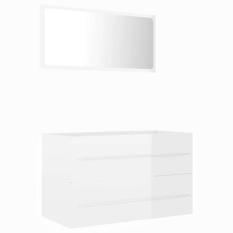 2 Piece Bathroom Furniture Set High Gloss White Engineered Wood