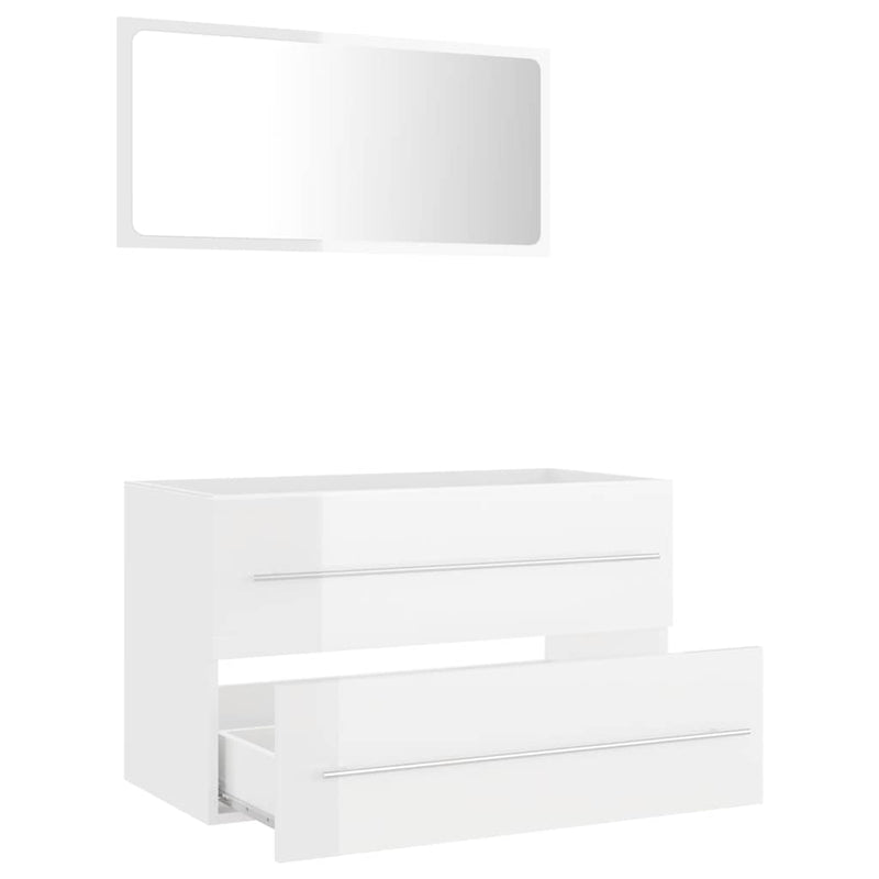 2 Piece Bathroom Furniture Set High Gloss White Engineered Wood