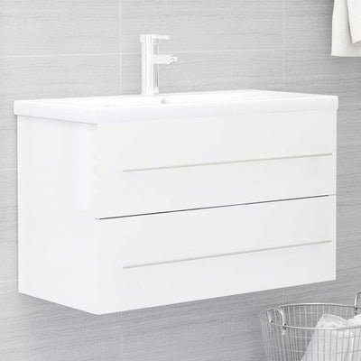 2 Piece Bathroom Furniture Set High Gloss White Engineered Wood