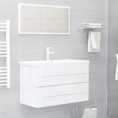 2 Piece Bathroom Furniture Set High Gloss White Engineered Wood