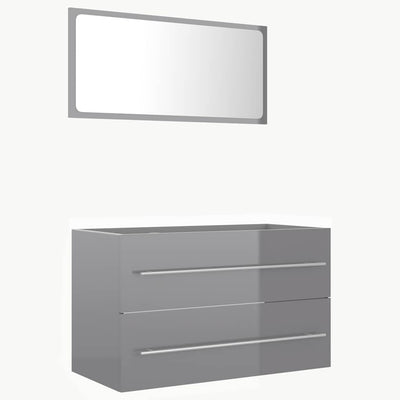 2 Piece Bathroom Furniture Set High Gloss Grey Engineered Wood