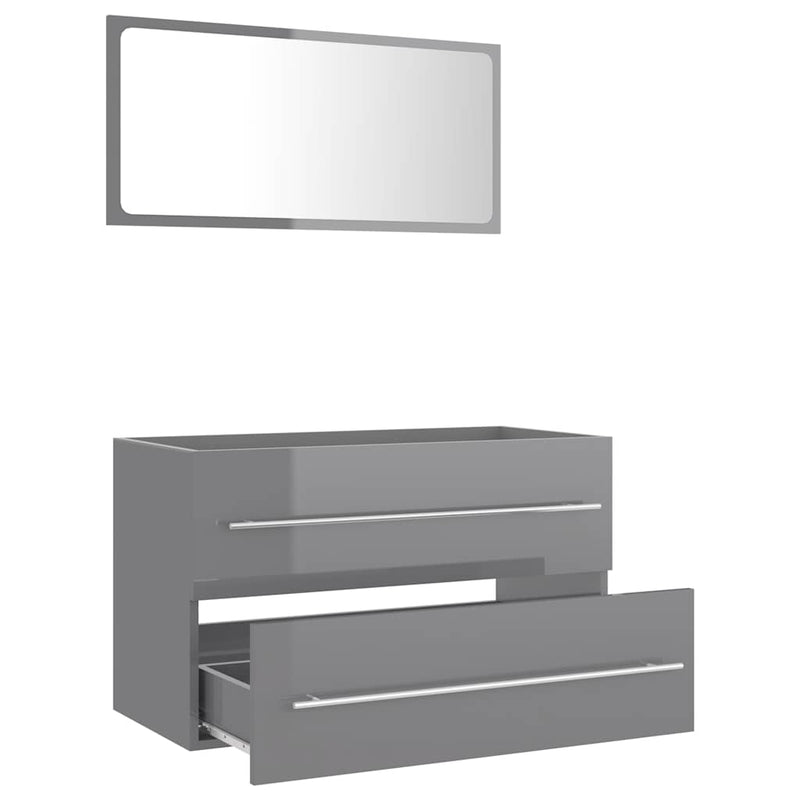 2 Piece Bathroom Furniture Set High Gloss Grey Engineered Wood