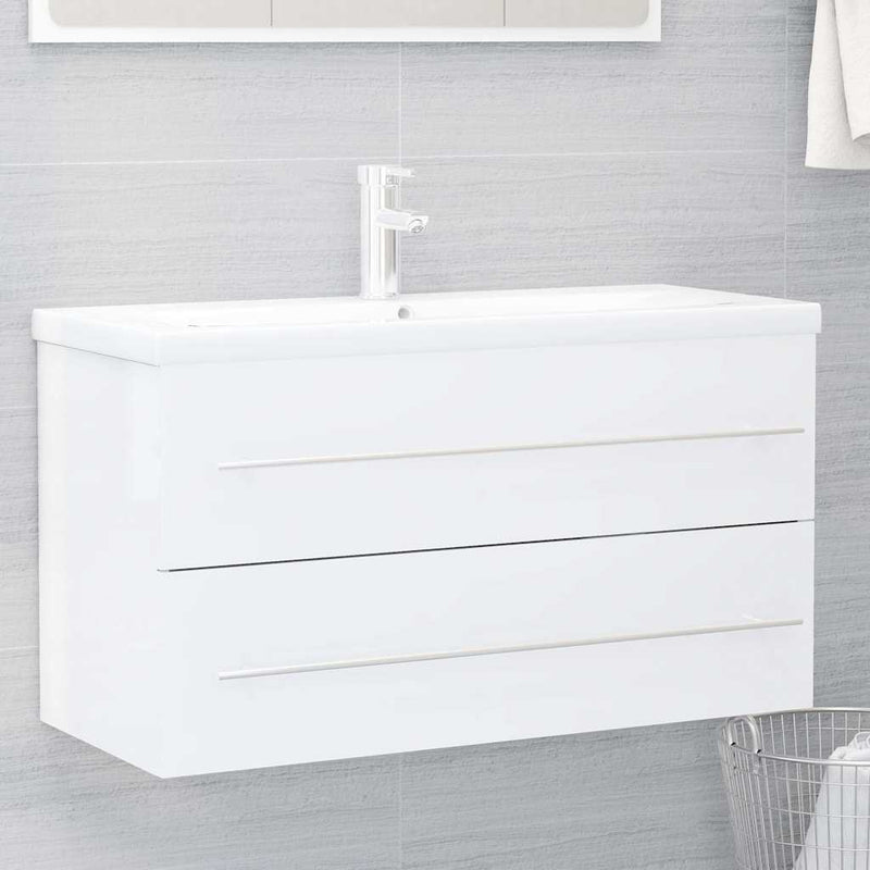 2 Piece Bathroom Furniture Set White Engineered Wood